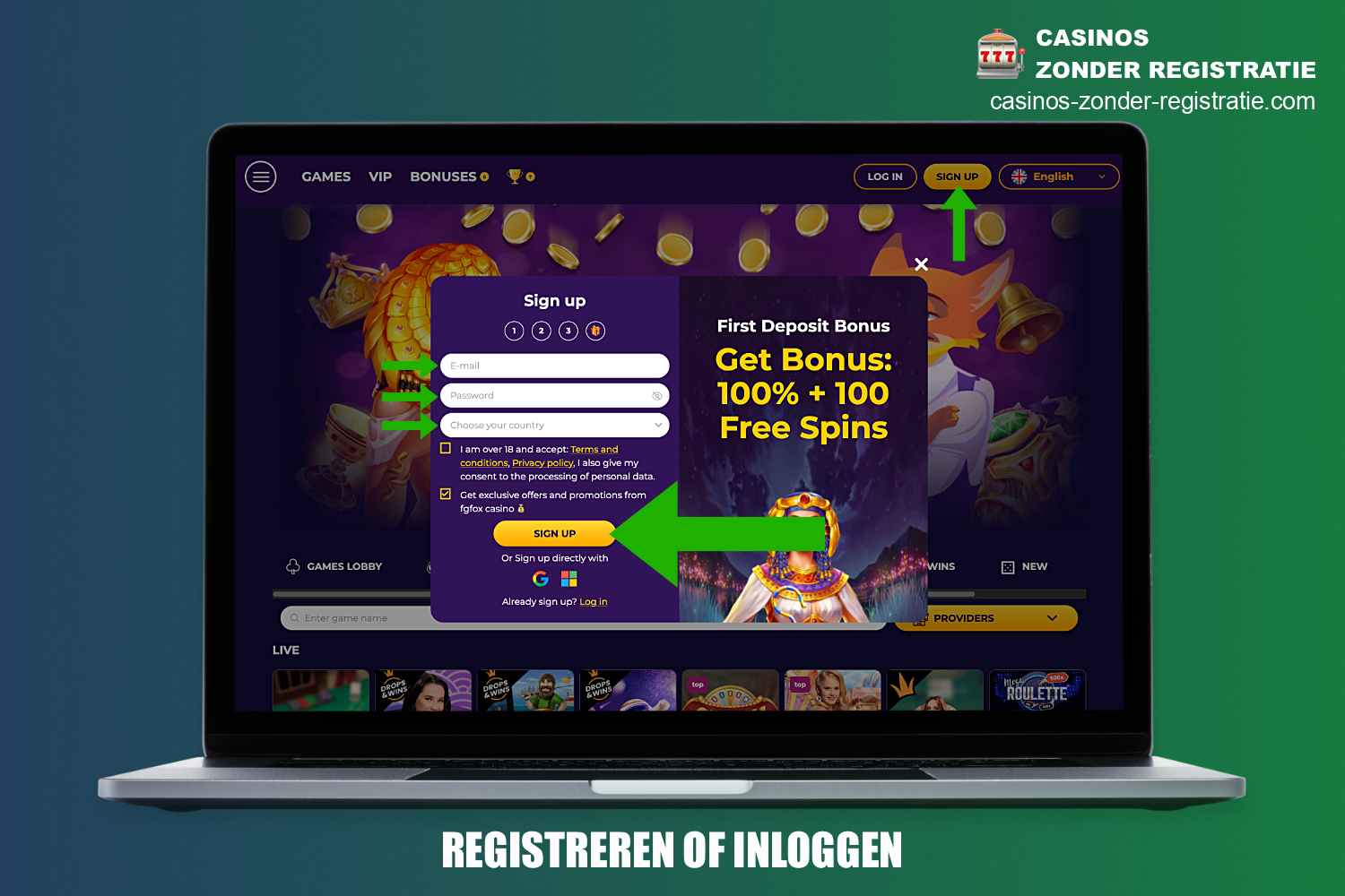 Om een storting te doen bij een online casino vanaf €1 moet je je eerst registreren of inloggen op een bestaande account