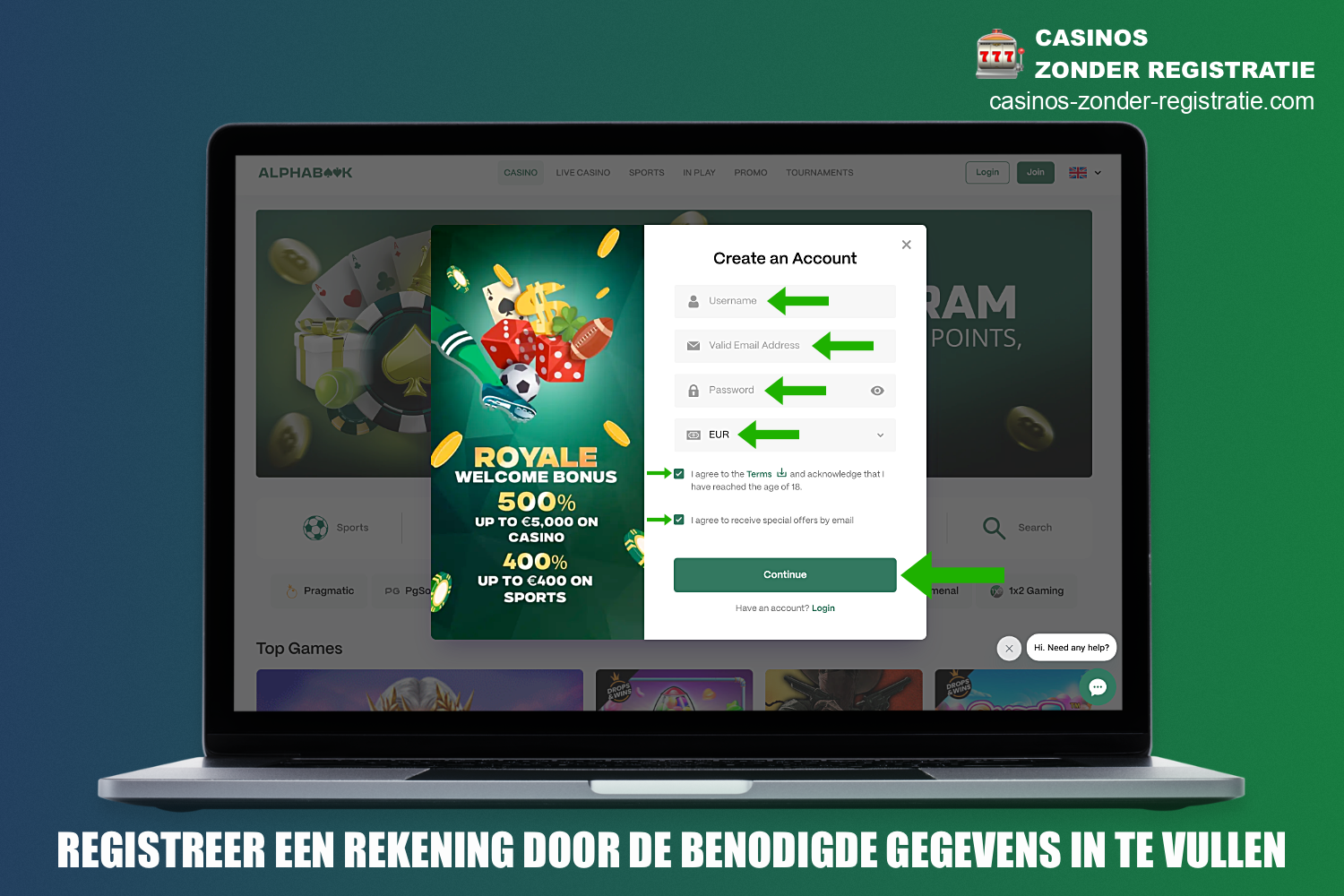 Om een storting te doen bij Afterpay online casino - moet je een account aanmaken