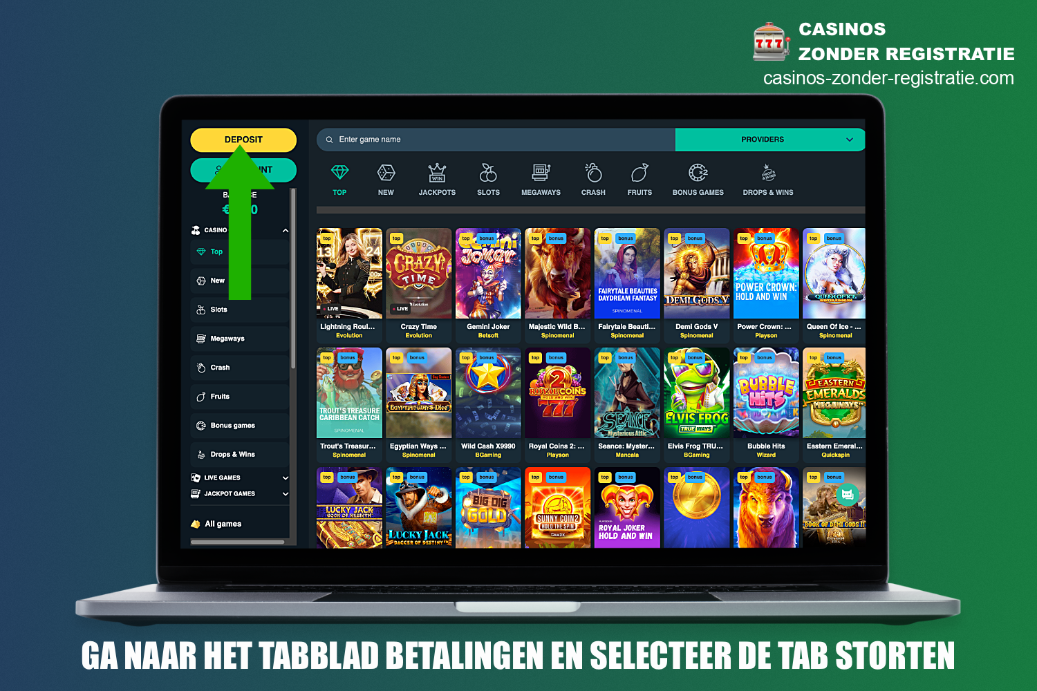 Nadat je je hebt geregistreerd bij een online casino met iDEAL, moet je naar het stortingsgedeelte van de site gaan