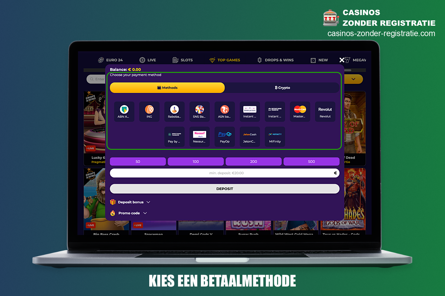 Om een storting te maken bij het casino vanaf 1 euro moet je een van de beschikbare betaalmethodes kiezen