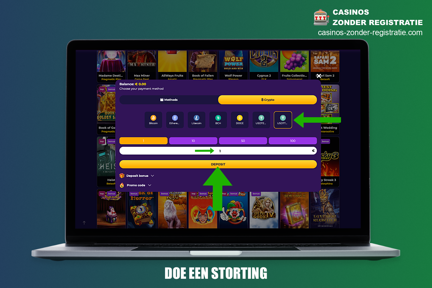 Maak een storting bij een online casino vanaf €1 door een van de aangeboden betaalopties te selecteren