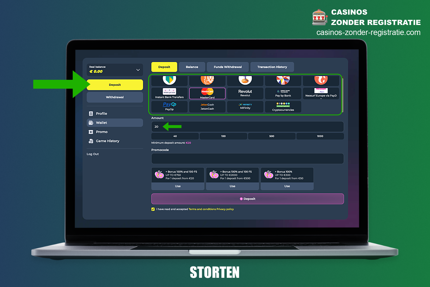 Om te beginnen met spelen bij online casino's met snelle uitbetalingen - moet je je account opwaarderen met een van de voorgestelde betaalmethoden