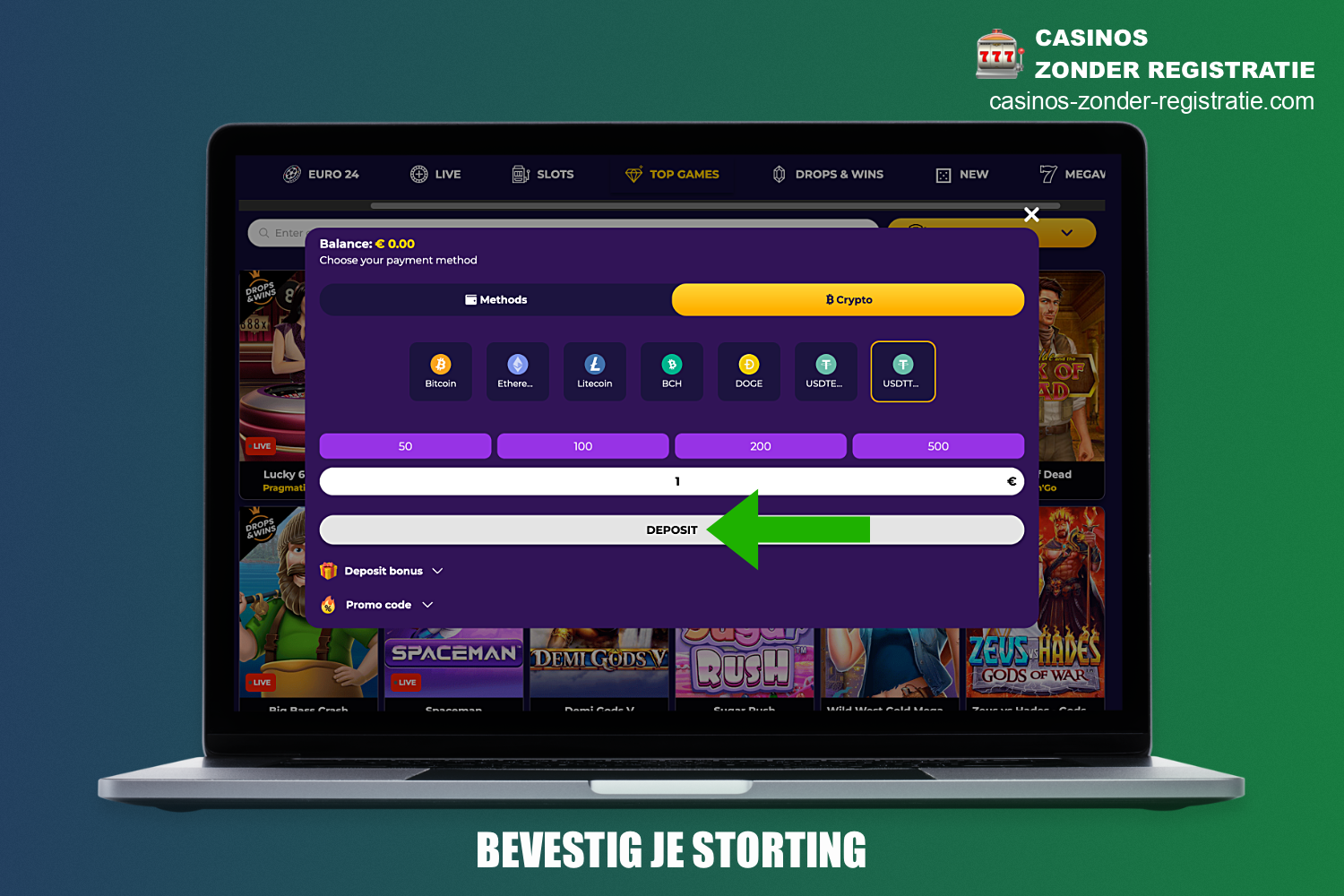 Om een storting te doen bij het casino vanaf 1 euro, bevestig je deze actie, waarna je naar de pagina met het betalingsformulier wordt geleid