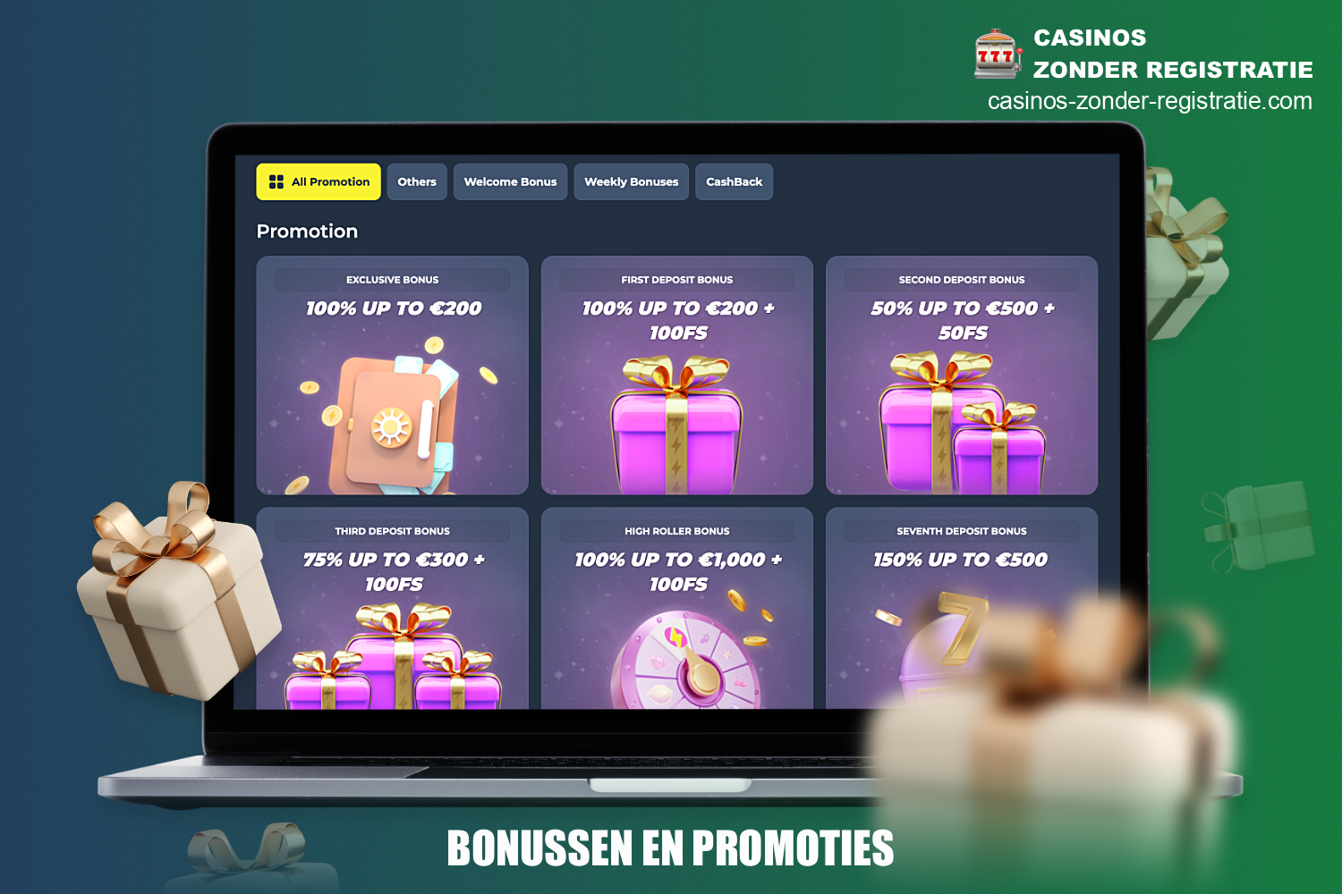 Er is ook een grote verscheidenheid aan bonussen beschikbaar voor gebruikers bij online casino's zonder Cruks