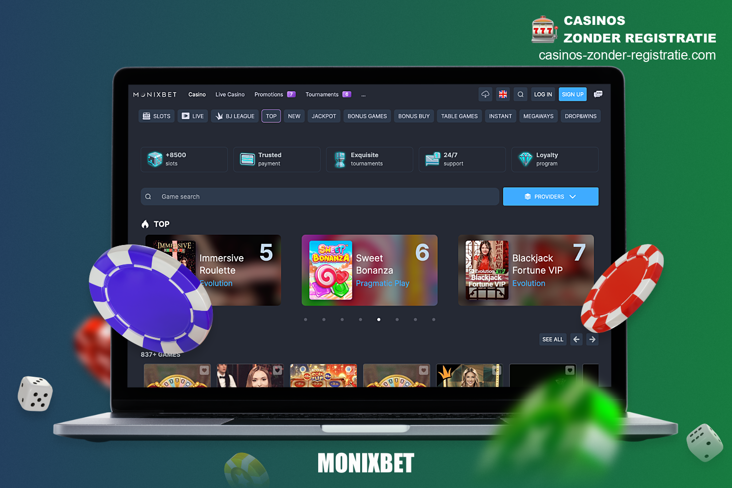 Bij MonixBet casino zonder Cruks is een enorme collectie gelicentieerde spellen beschikbaar voor gebruikers van over de hele wereld