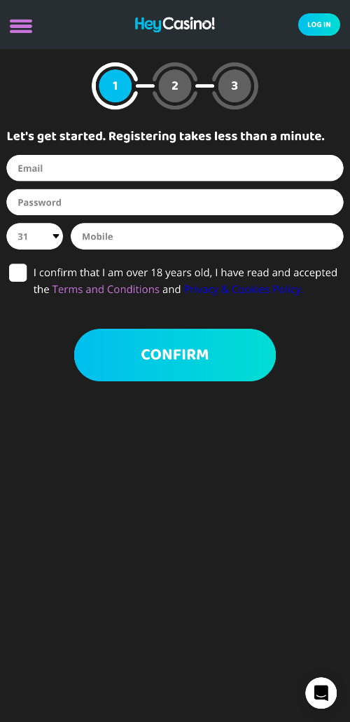 Registratie in HeyCasino casino neemt een aantal stappen in beslag en kost niet veel tijd