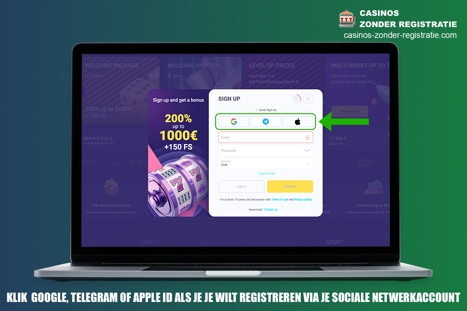 Bij Lalabet online casino kunnen gebruikers zich aanmelden met hun Google-account, Telegram-profiel of Apple ID