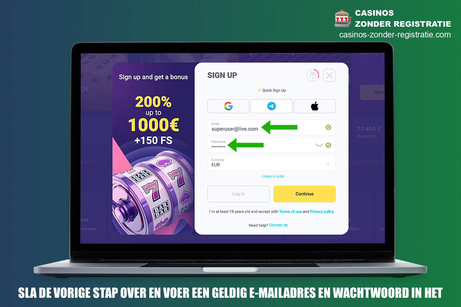 Klassieke registratie met e-mail en wachtwoord is ook beschikbaar voor bezoekers van Lalabet Casino