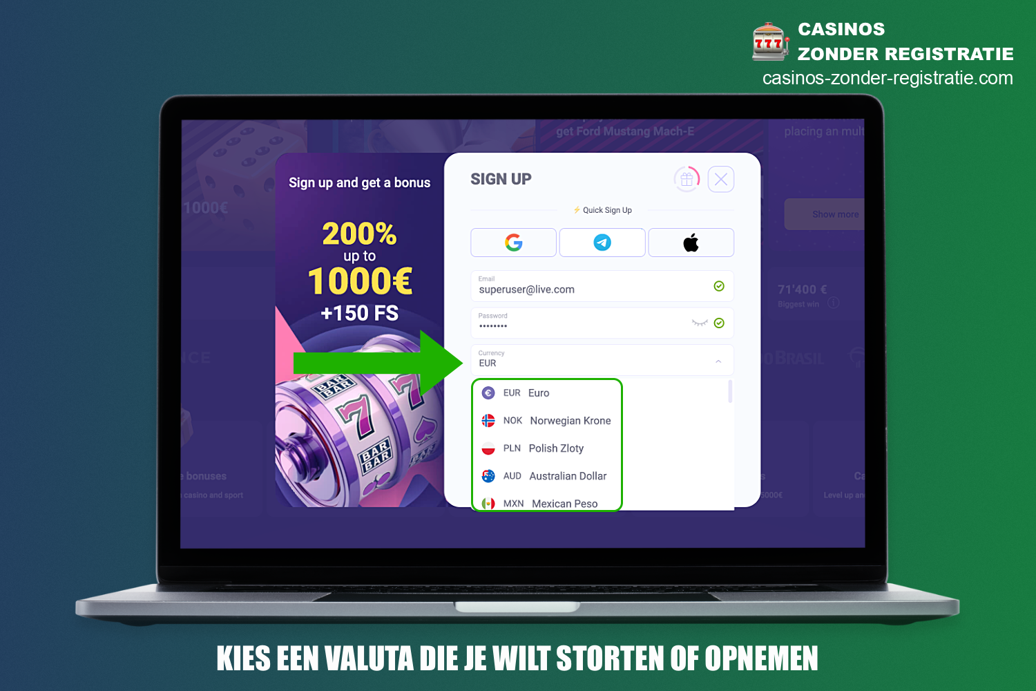 Tijdens de registratie bij Lalabet Casino is het noodzakelijk om de valuta te selecteren waarin de gebruiker transacties wil uitvoeren