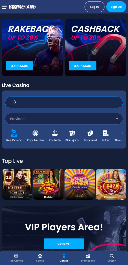 Boomerang online casino biedt zijn gebruikers persoonlijke spellen uit de live casino sectie, waar je met live dealers kunt spelen