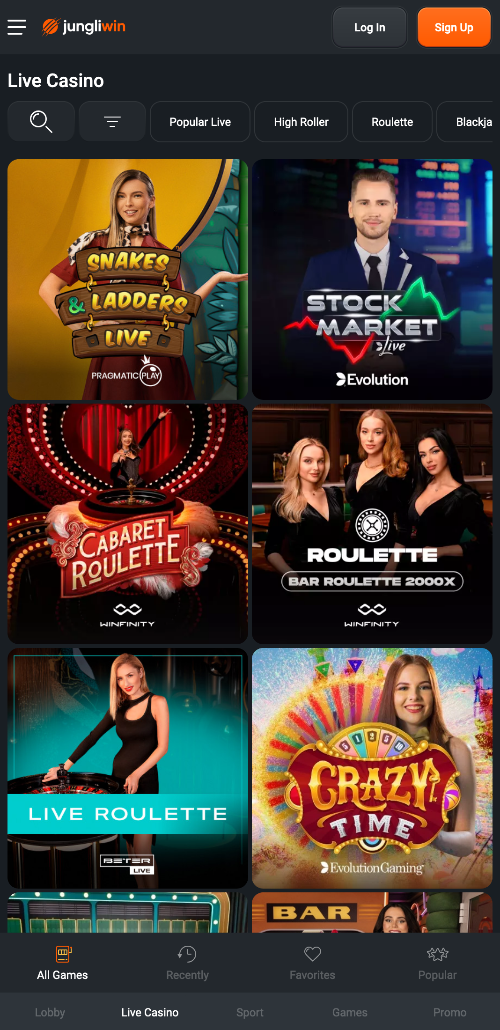 In de JungliWin app hebben gebruikers toegang tot een speciaal live casino gedeelte met honderden live dealer spellen