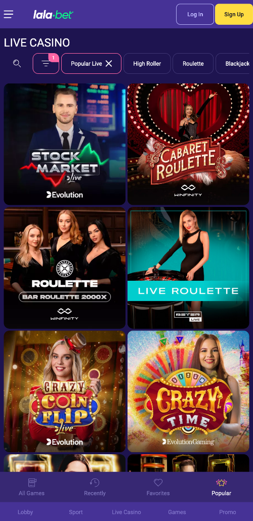 Op zowel de website als de app van Lalabet hebben gebruikers toegang tot een enorme collectie live dealer games