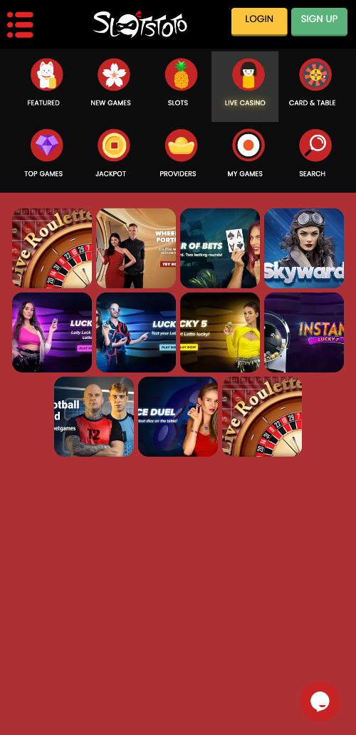 Voor een volledige onderdompeling in de wereld van gokentertainment in SlotsToto vind je de live casino sectie, waar je spellen met live dealers kunt vinden