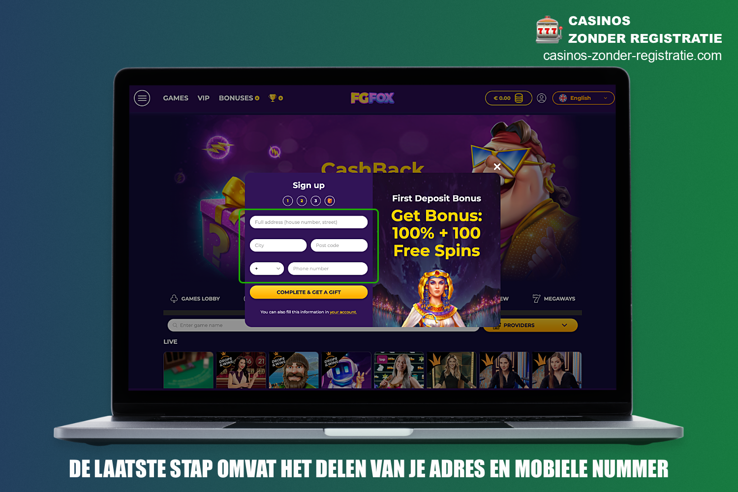 Het FGFox registratieformulier vereist ook dat je een adres en een geldig telefoonnummer opgeeft