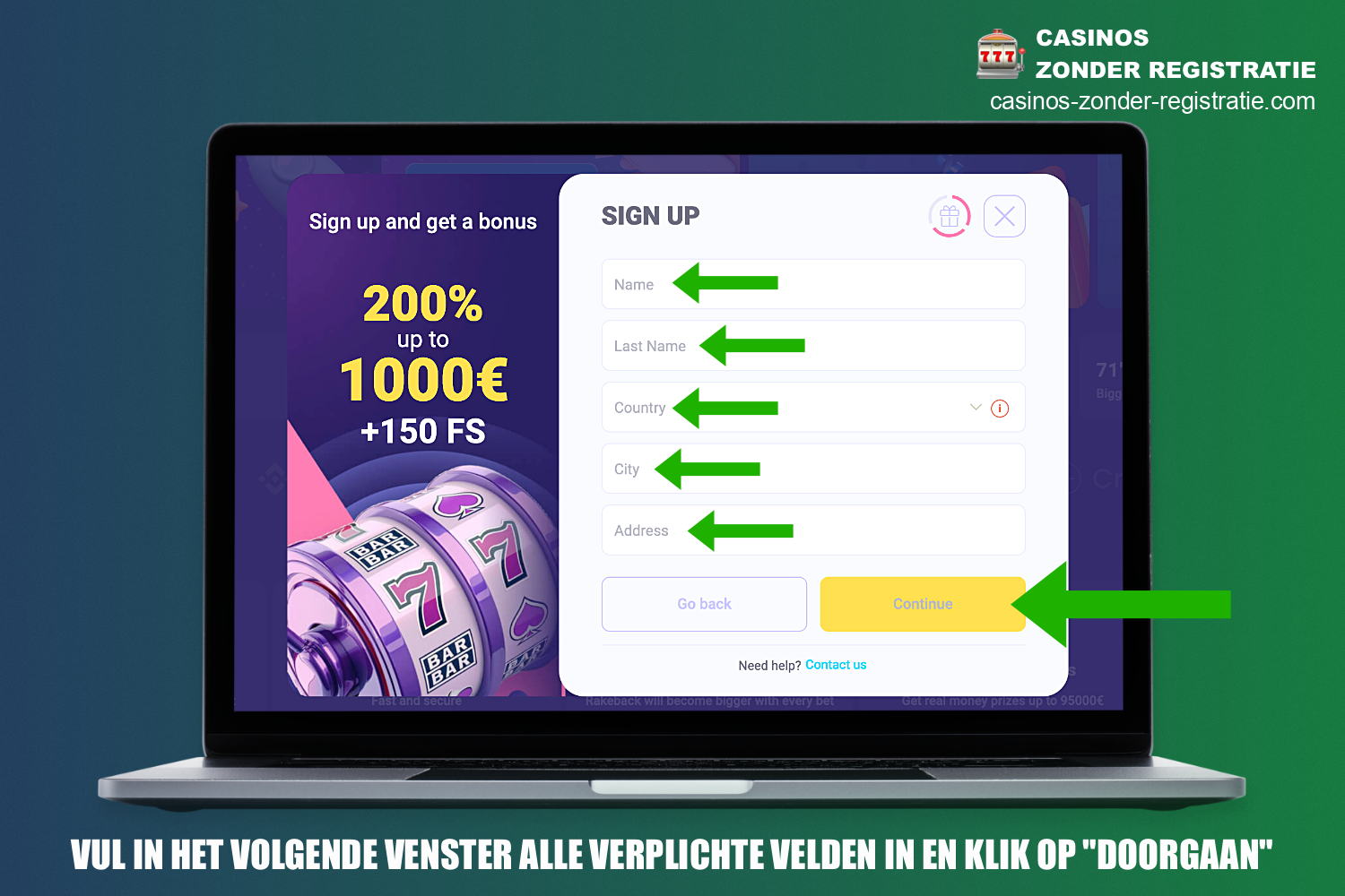 In de volgende stap van de registratie bij Lalabet Casino moet je alle verplichte velden invullen