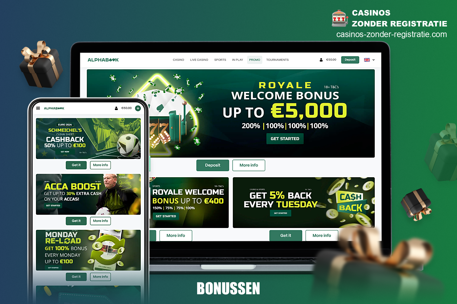 Alphabook online casino biedt vele spannende promoties, evenals royale bonussen voor casinospellen en sportweddenschappen