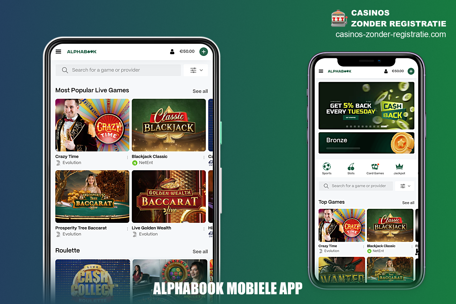 De mobiele app van Alphabook is geweldig voor gebruikers die liever casinospellen spelen en inzetten plaatsen vanaf hun smartphone