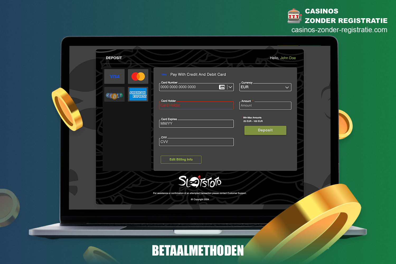 Er zijn verschillende betalingsopties beschikbaar bij SlotsToto Casino voor het gemak van de gebruikers