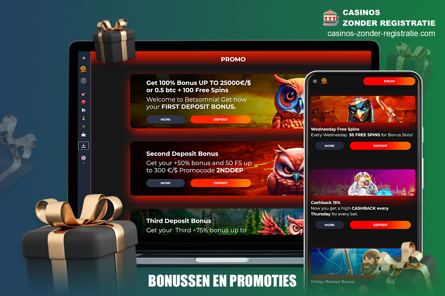 Bonussen en promoties bij Betsomnia Casino zijn beschikbaar voor nieuwe en huidige spelers