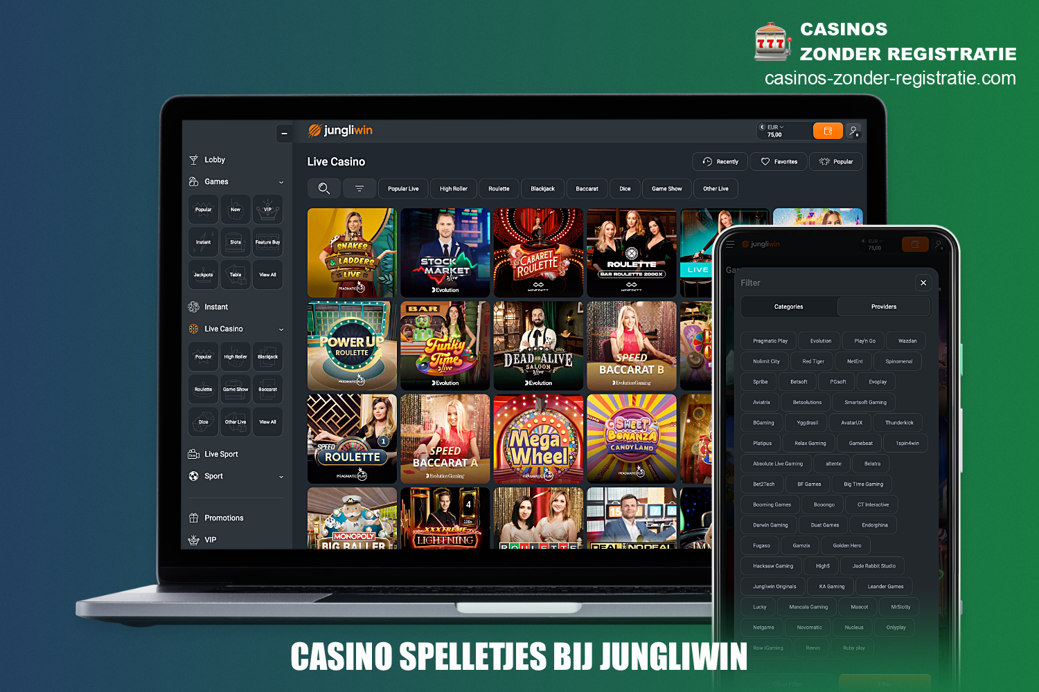 Bij online casino JungliWin hebben gebruikers toegang tot duizenden spannende spellen, die voor het gemak zijn onderverdeeld in secties