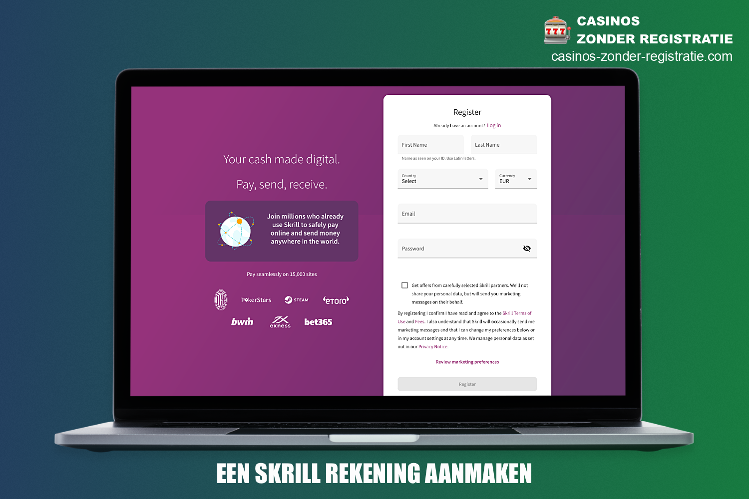 Het aanmaken van een Skrill account om het te gebruiken voor online casino transacties is eenvoudig en kost niet veel tijd