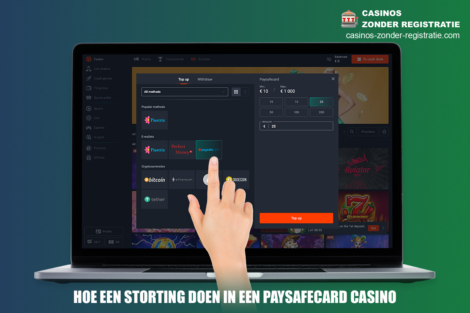 Om een storting te doen bij een online casino met PaySafeCard moet u een paar eenvoudige stappen volgen, waarna u kunt beginnen met het spelen van uw favoriete spellen