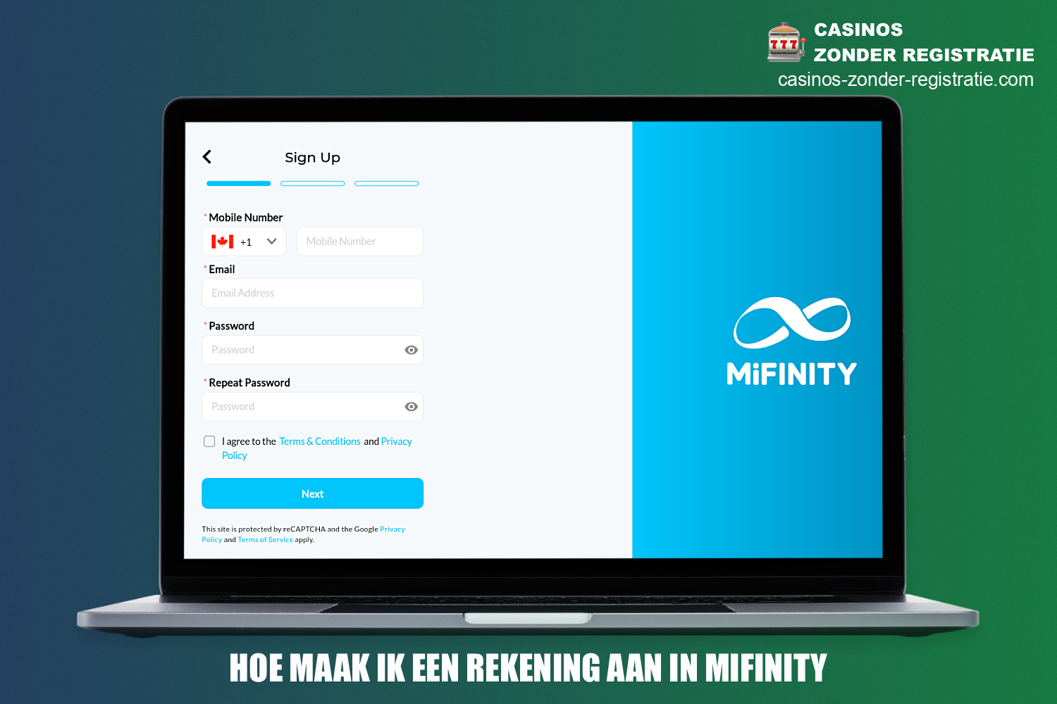 Om MiFinity te gebruiken als betaling in online casino's - moet u een persoonlijk account aanmaken