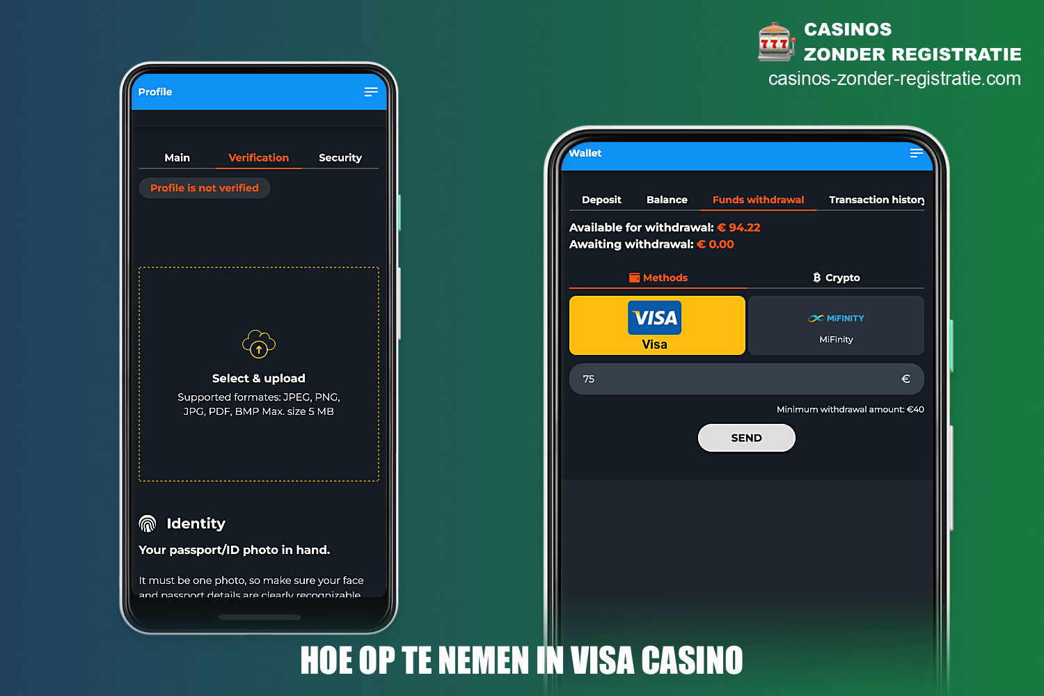 Om geld op te nemen van online casino's met Visa - volg gewoon een paar eenvoudige stappen