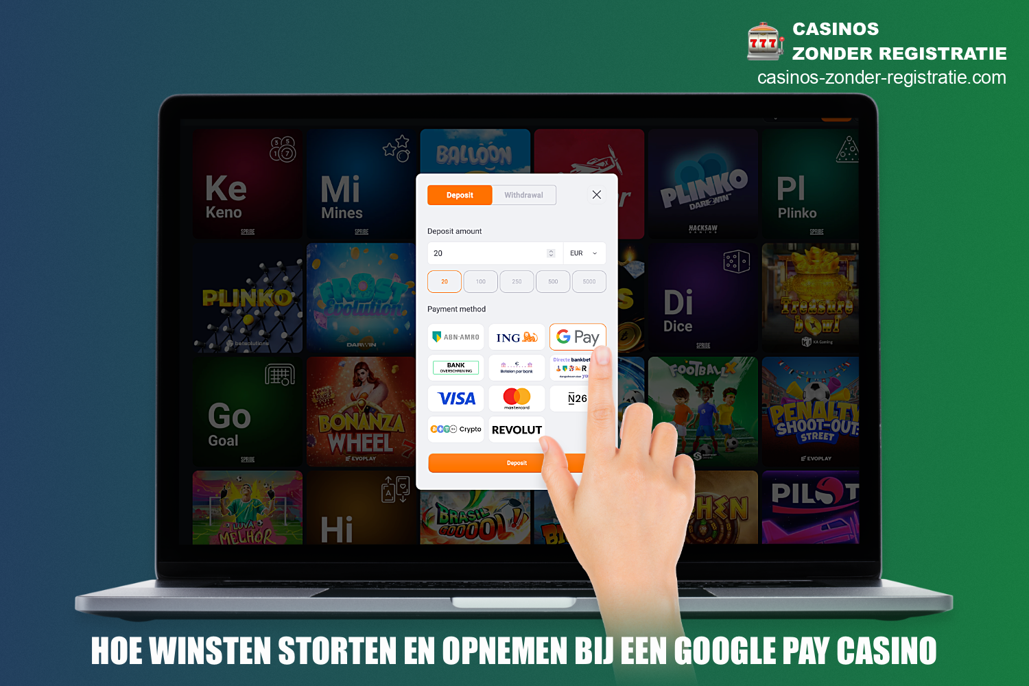 Om geld te storten en op te nemen van het casino via Google Pay - moet je een paar eenvoudige stappen volgen