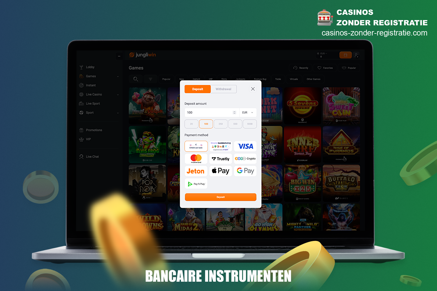 Voor het gemak van de gebruikers biedt JungliWin online casino verschillende betalingsopties, variërend van bankkaarten, e-wallets tot cryptocurrency