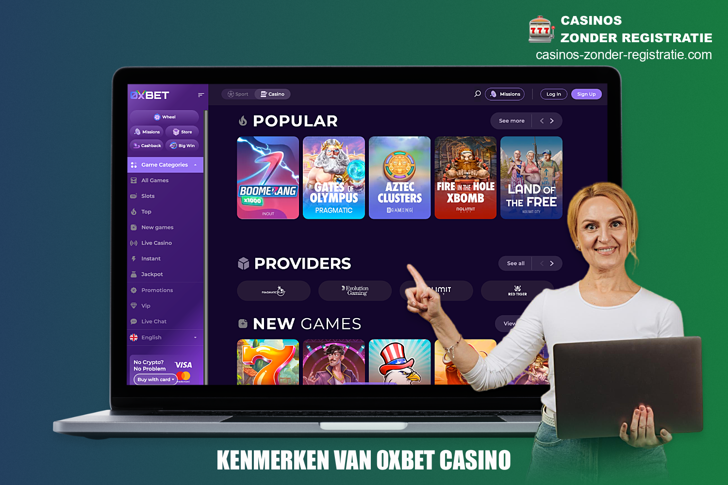 0xBet Casino heeft een aantal functies, waaronder een rijke spelbibliotheek, de mogelijkheid om cryptocurrency te gebruiken als betaalmethode, een aangename en moderne interface en nog veel meer