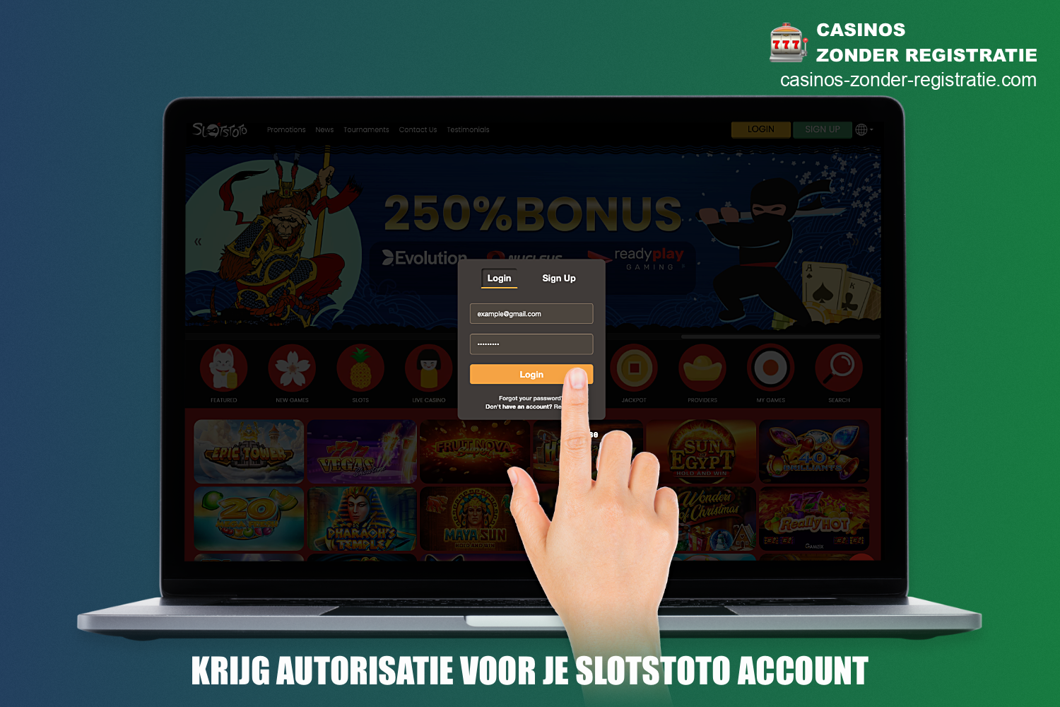 Om in te loggen op je SlotsToto account moet je de login en het wachtwoord invoeren die zijn opgegeven tijdens het registratieproces