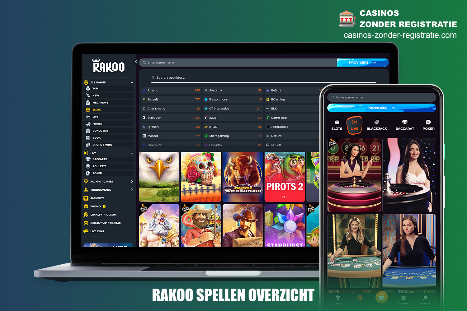 Geregistreerde gebruikers van Rakoo Casino hebben toegang tot een rijke bibliotheek van online spellen, variërend van gokautomaten tot live dealer spellen