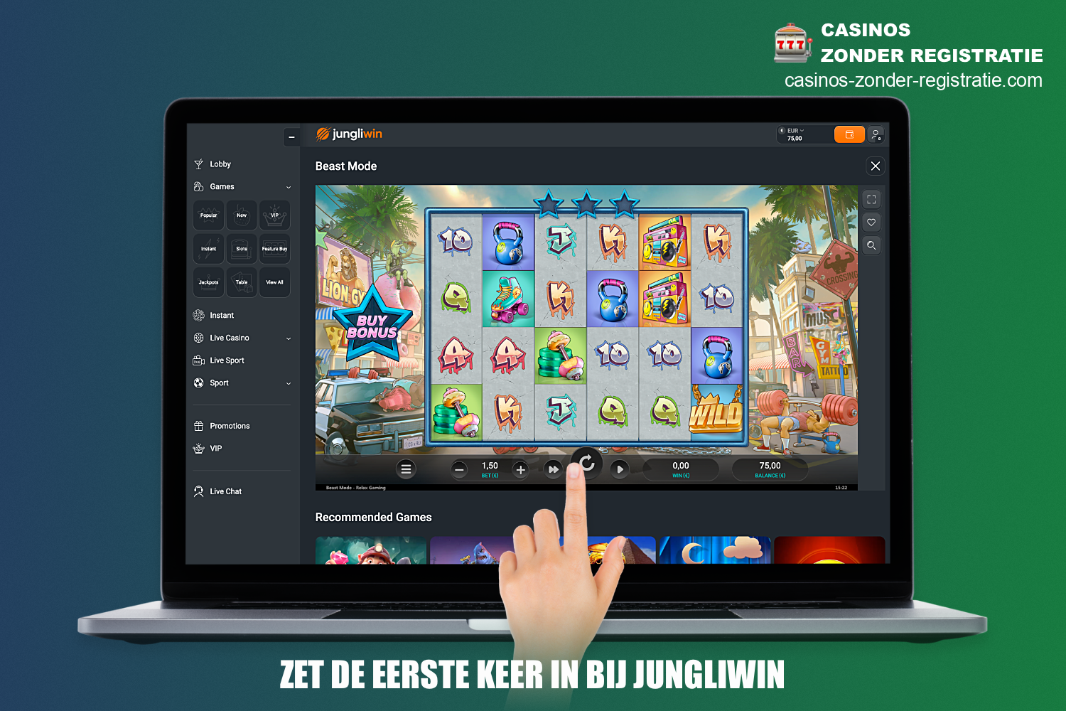 Om te beginnen met wedden en spelen bij JungliWin Casino moet je inloggen, een storting doen en het spel of sportevenement selecteren waarin je geïnteresseerd bent