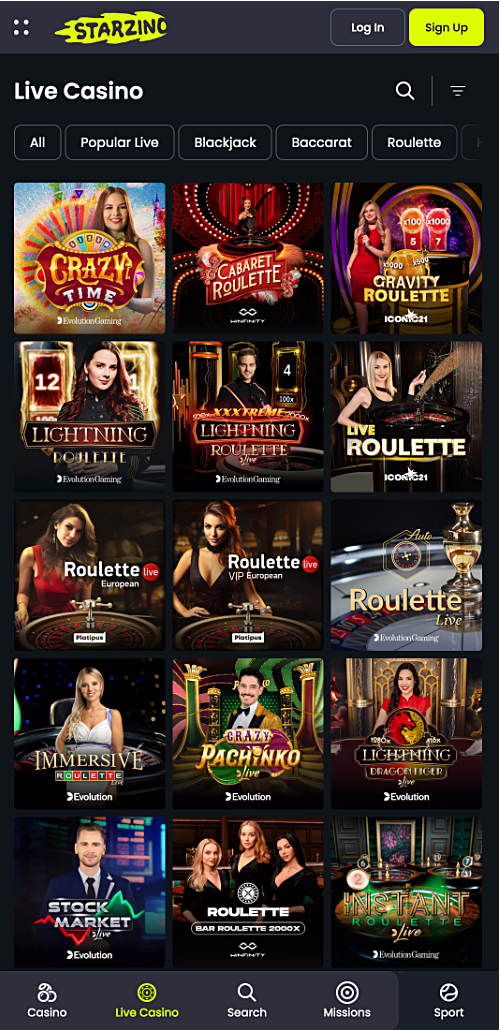 Met de Starzino-app kunnen gebruikers spellen spelen met live dealers