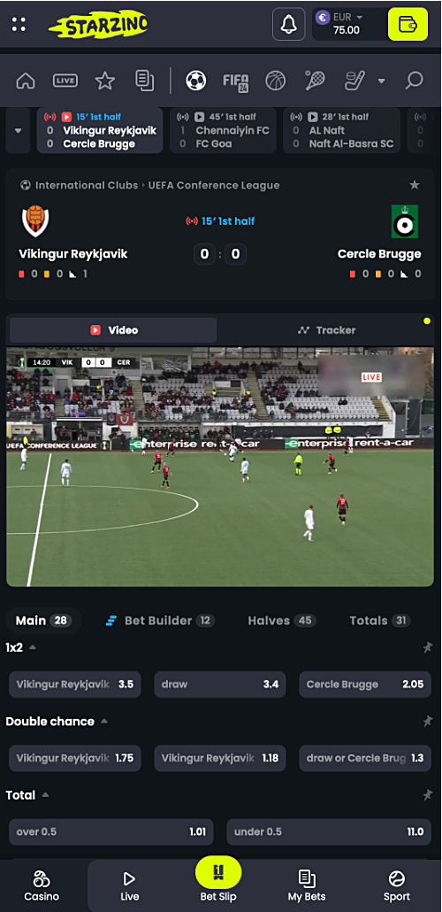 Naast sportweddenschappen is live wedstrijdstreaming ook beschikbaar op de Starzino app