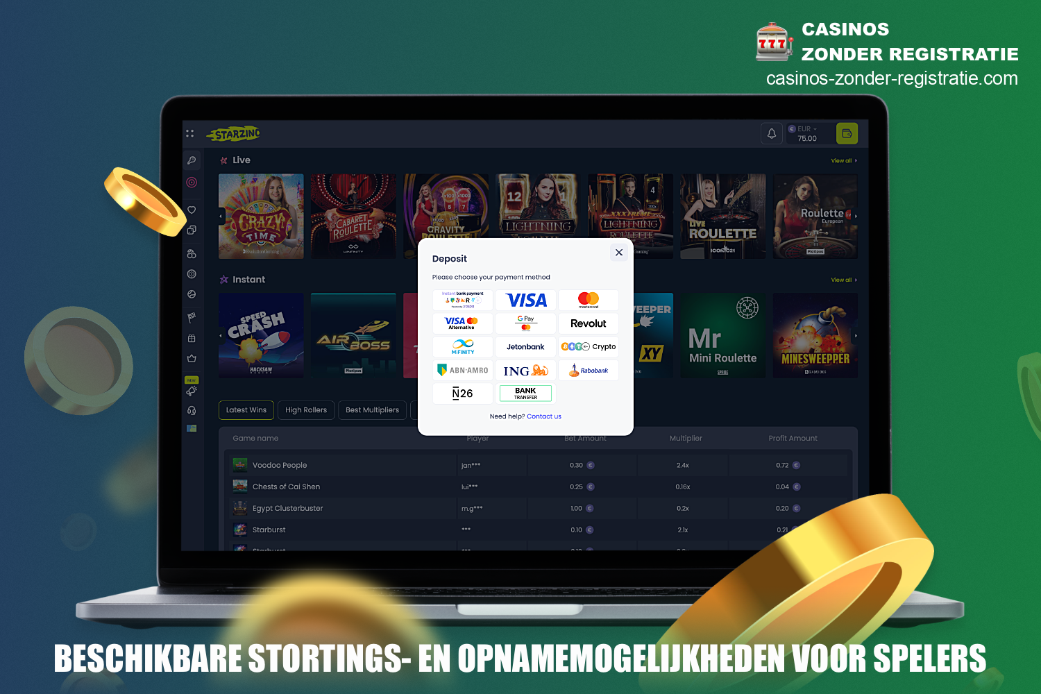 Voor het gemak van haar klanten biedt online casino Starzino verschillende betalingsopties die gebruikt kunnen worden om winsten te storten en op te nemen